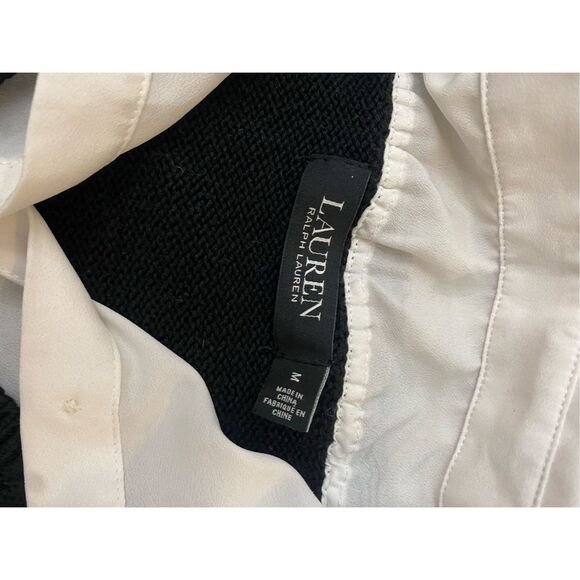 LAUREN Ralph Lauren Layered Cotton Sweater Black, Size Medium, MSRP $110 - Picture 5 of 11